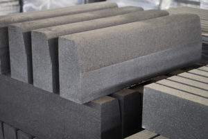 Concrete road curbs at the factory